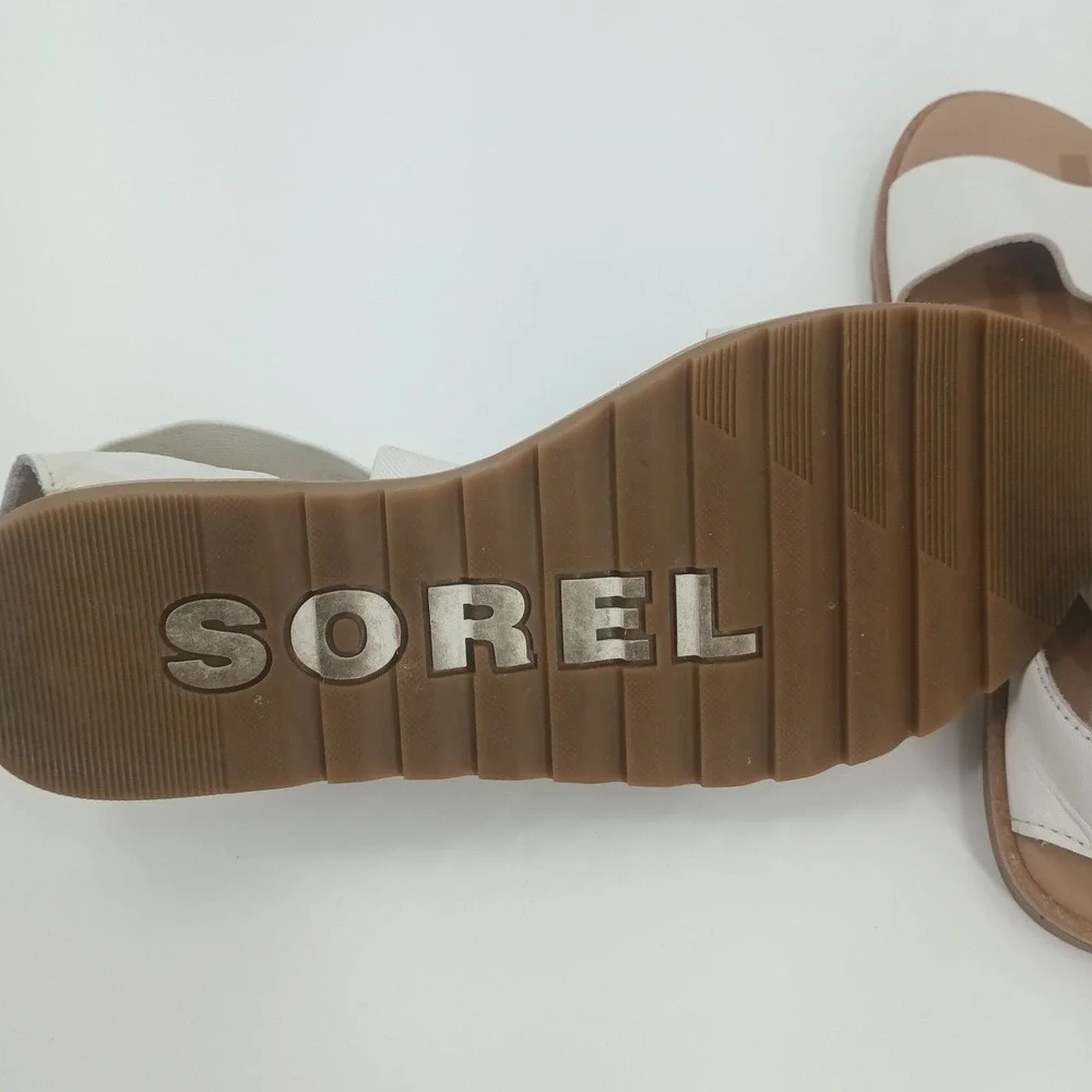Sorel Ella II Sandal Sea Salt White Leather Elastic Straps NL4044-125 Womens 6.5